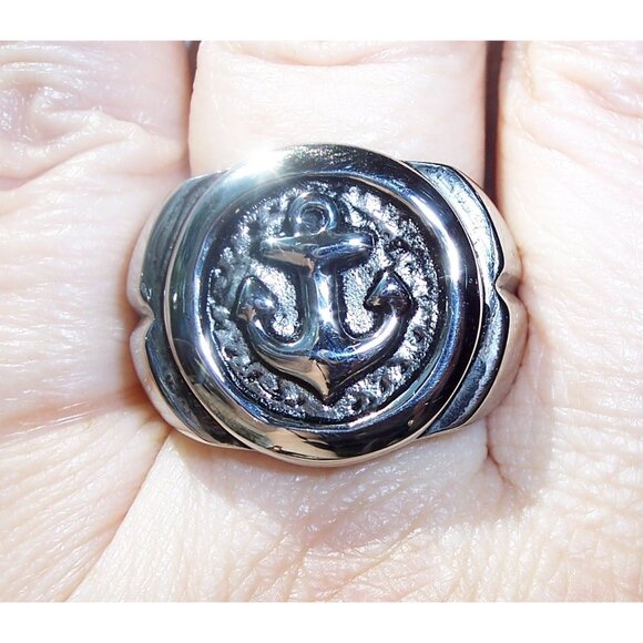 STAINLESS STEEL Men's Nautical Anchor Ring - Picture 3 of 15